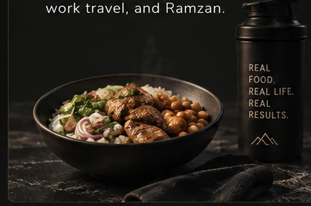 A home-style Pakistani meal in a dark bowl.